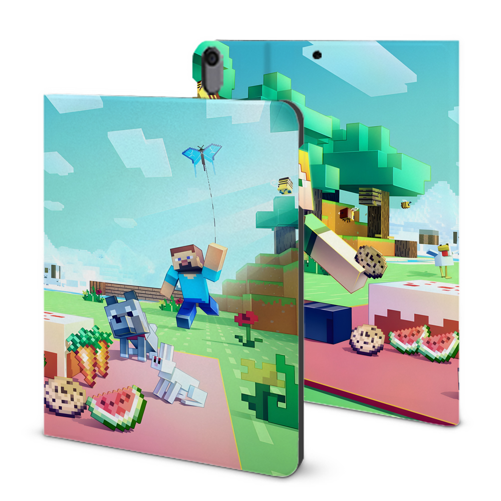 （画像用） マインクラフト ブロックの世界 Minecraft MC Block world IPad ケース ブック型 PUレザー TPU 耐衝撃 軽量 薄型 ペン収納なし 全面保護 IPad 各モデル対応